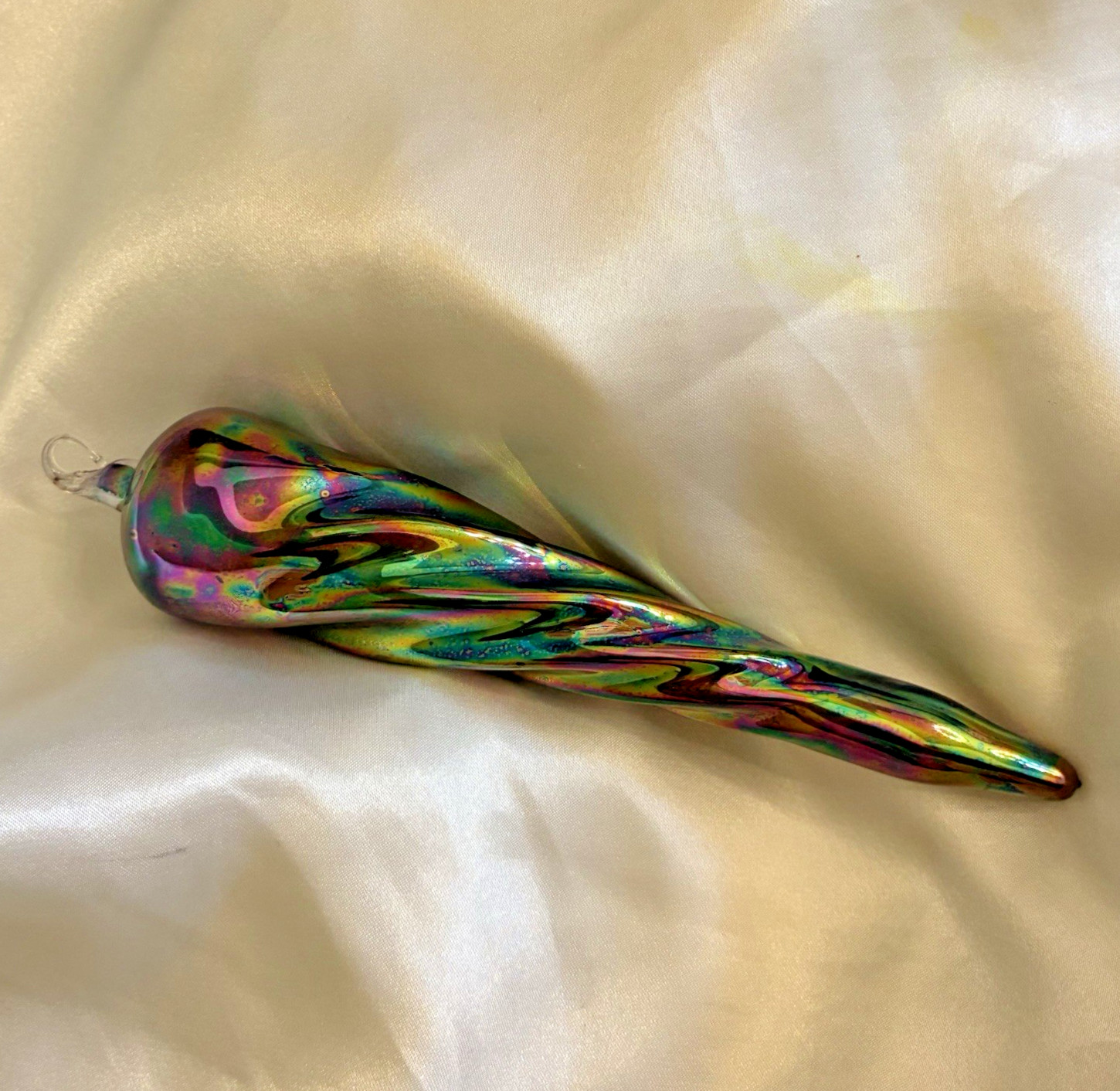 Italian Parise Vetro Icicle Ornament Iridescent Art Glass Hand Blown Vintage