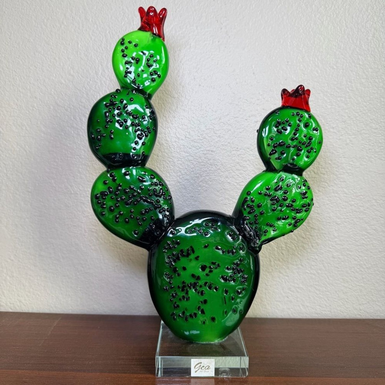 VTG GCA Art Glass Murano Style Cactus Prickly Pear 12.5″ Hand Blown Sculpture