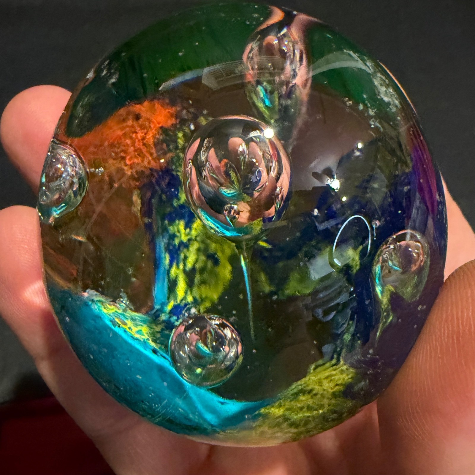 Vintage Multi-Color Controlled Bubbles Murano Style Glass Paperweight 13 oz