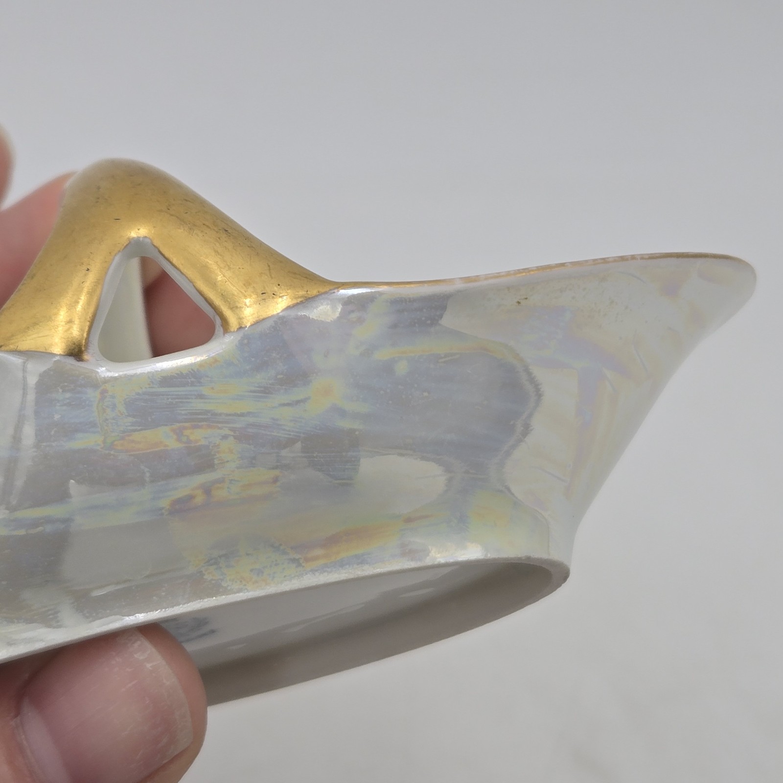 Vintage RS Germany Painted Yellow Floral Basket Style Candy Dish | Gold Accents
