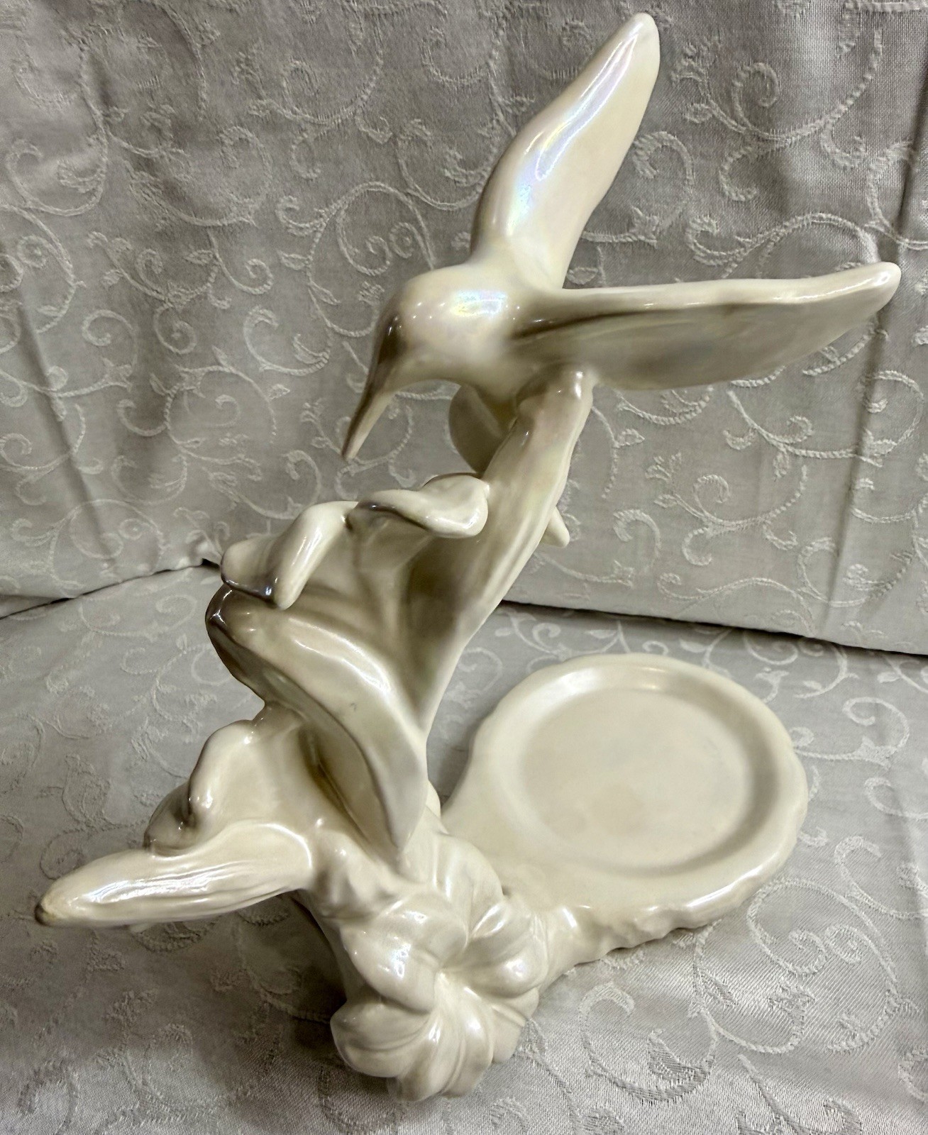 MCM Vintage Haeger USA Pottery Ceramic Hummingbird Planter w/Glass Insert