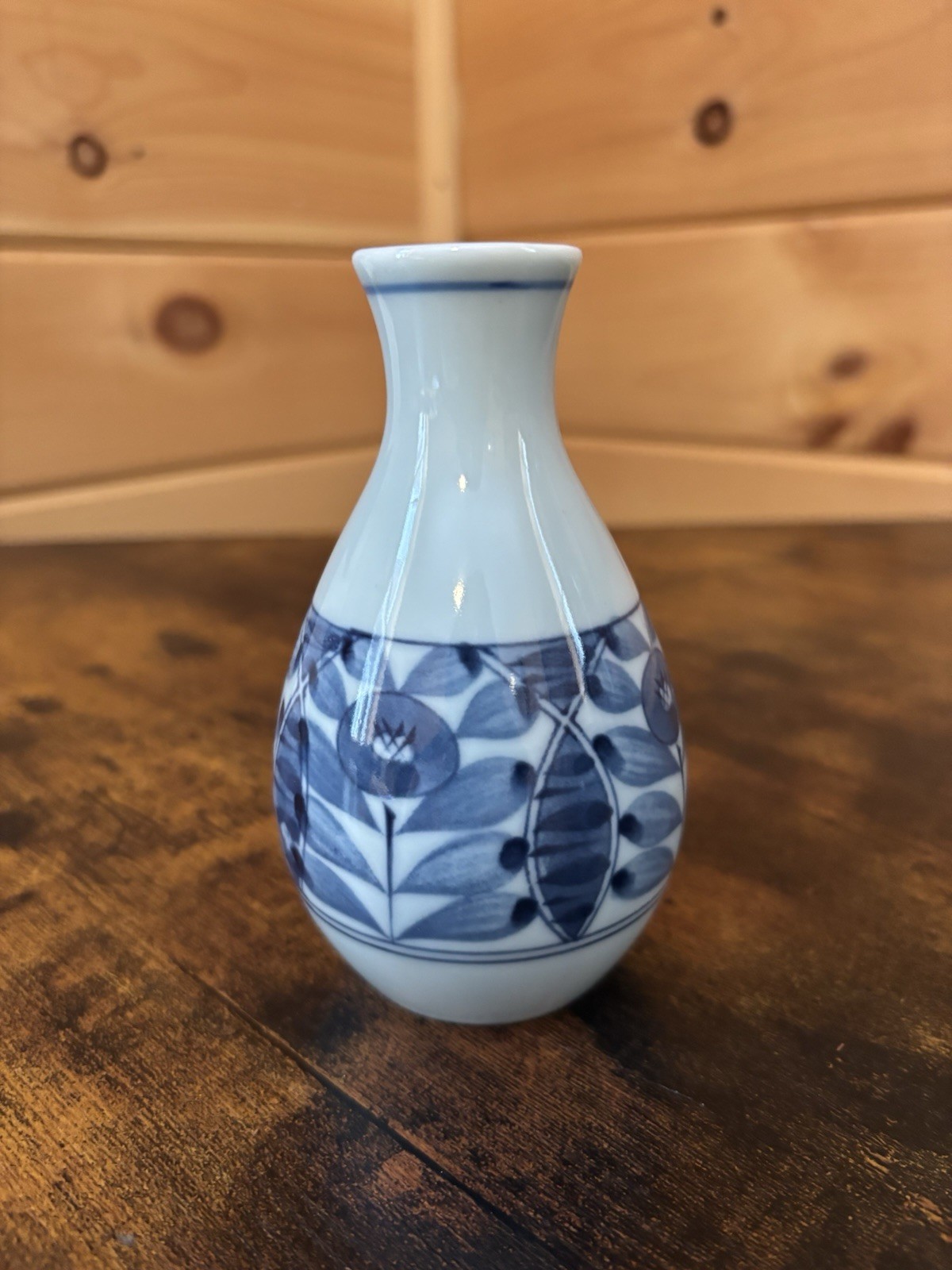 Blue Tonal Japanese Flower Floral Small Mini Bud Vase Approx 4.75 Inches