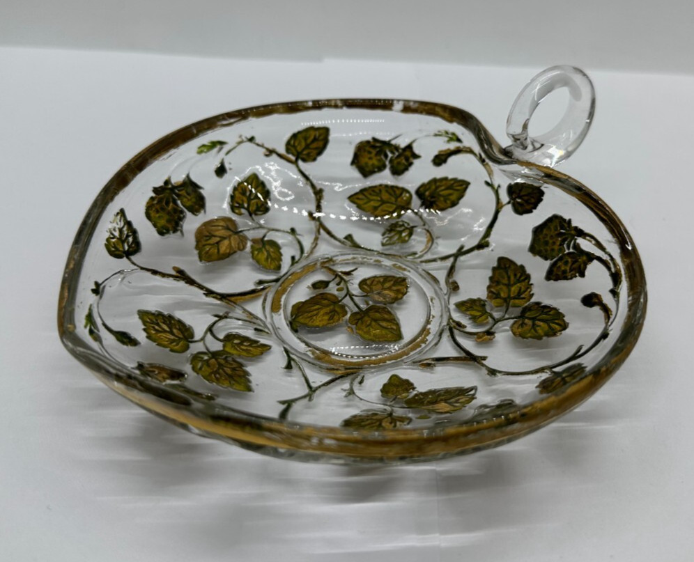 VTG Inlaid Glass Lemon Server with Raspberry Pattern Manganese Glass UV Reactive