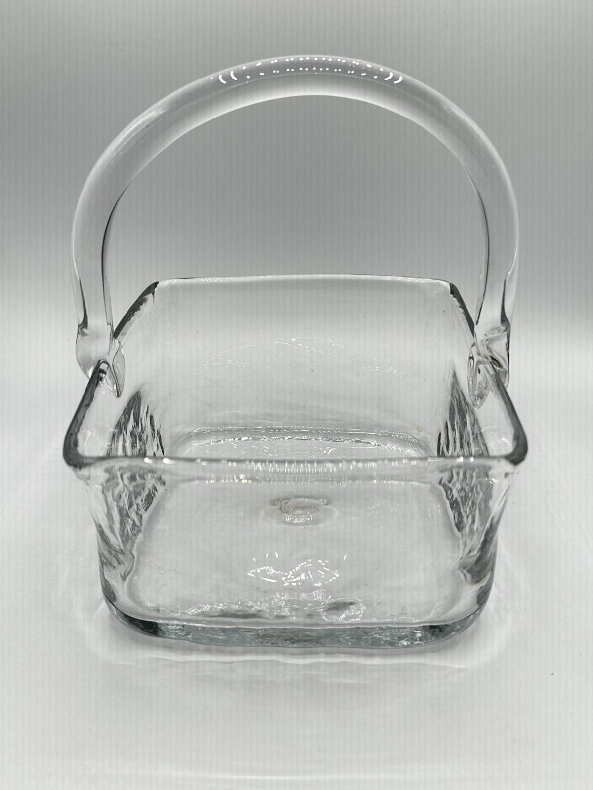 Hand Blown Clear Glass Square Basket 6.5″ Tall