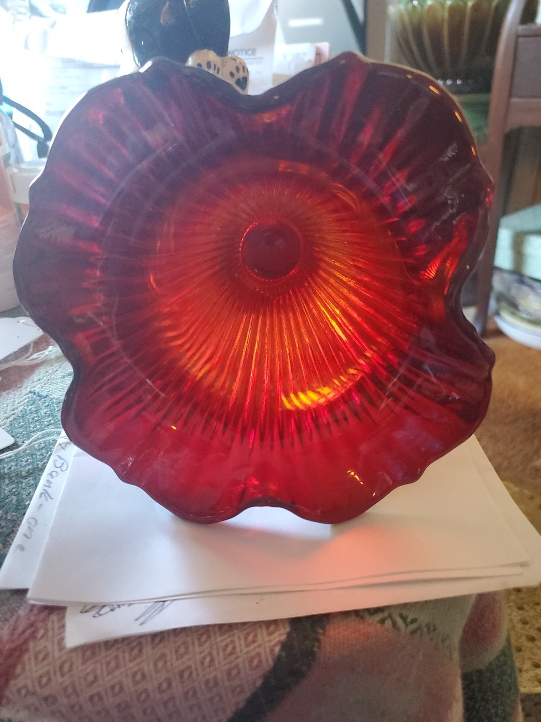 Vintage Fenton Ruby Red 6.5 In Amberina Sheffield Flared Vase