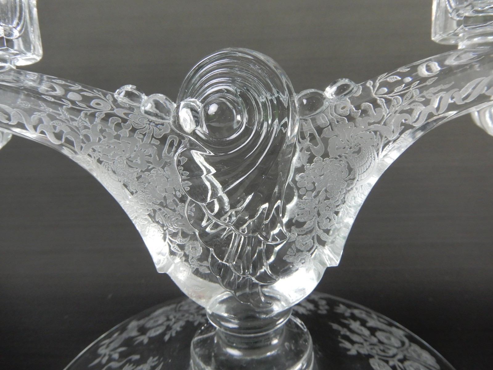 2 Pc. Double Light Candlestick Light Candelabras Fern Pat. Etched Base &Bobeches