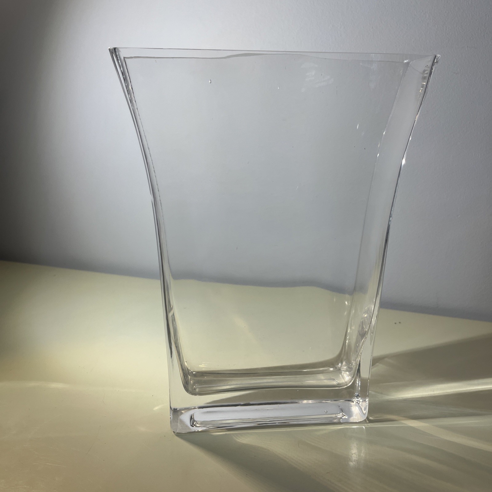 Clear Thick Glass Rectangle Flared Vase Home Decor Table Shelf Accent 9.8” X 7”
