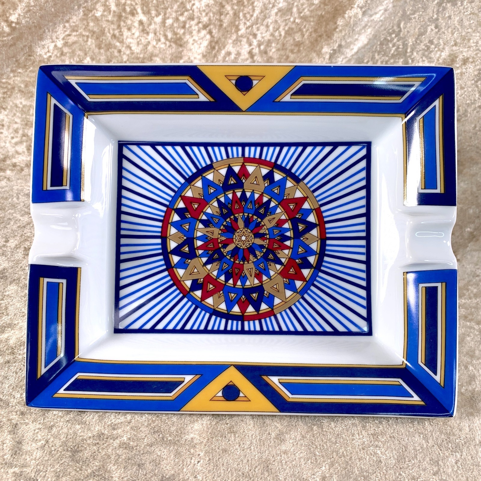 Vintage Hermes Porcelain Cigar Ashtray Change Tray Rare Geometric Pattern