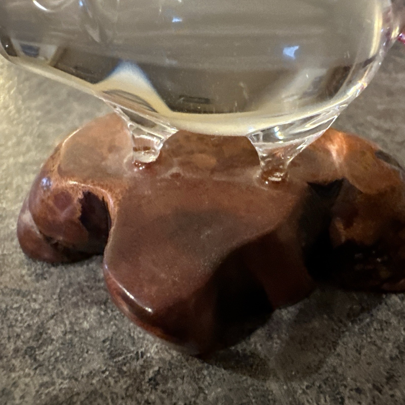 vintage Pig glass sculpture clear mid century modern live edge burl wood? Art