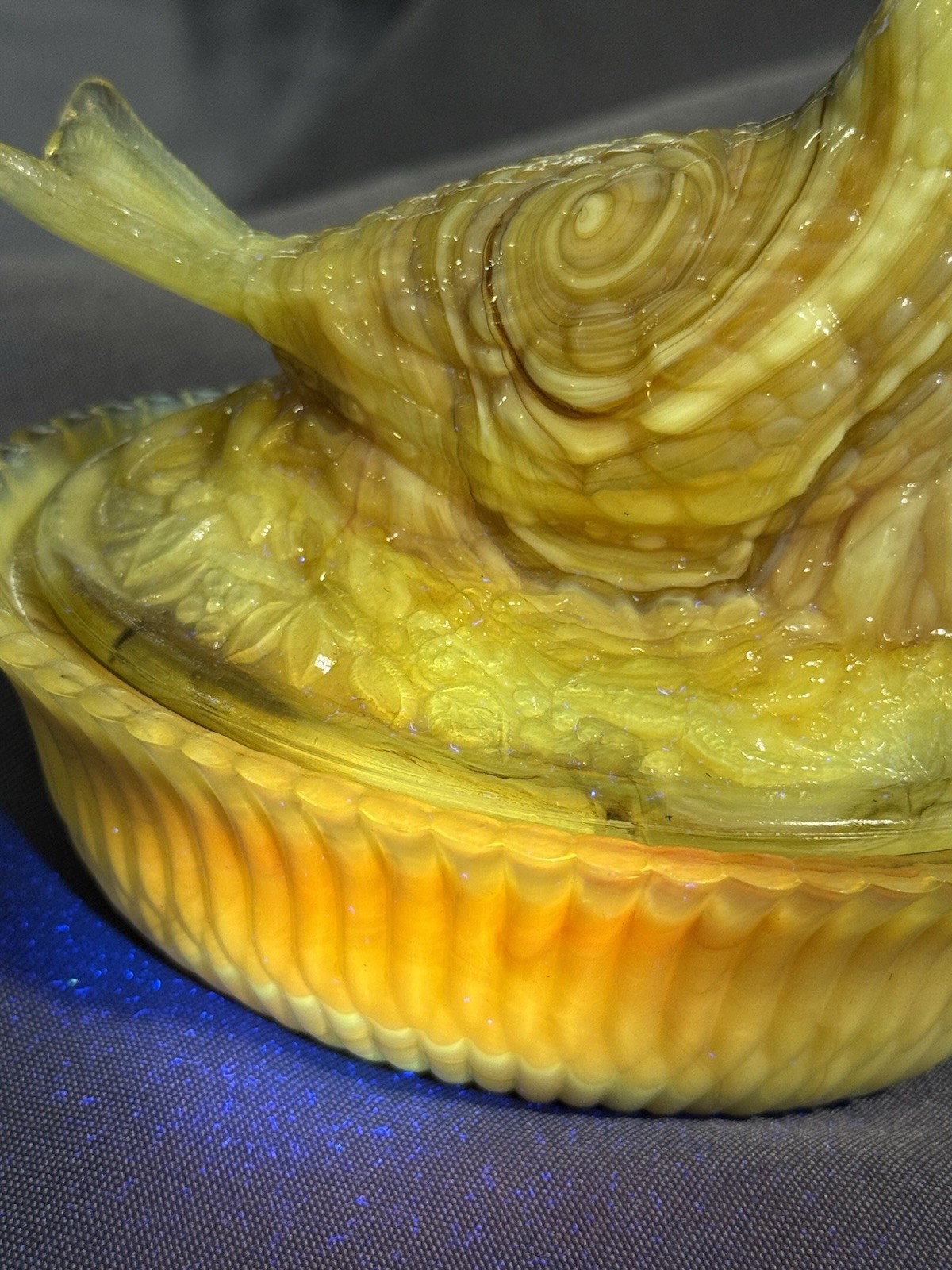 Vintage Yellow Slag Glass Nesting Robin Nest Bird & Berry Covered Dish
