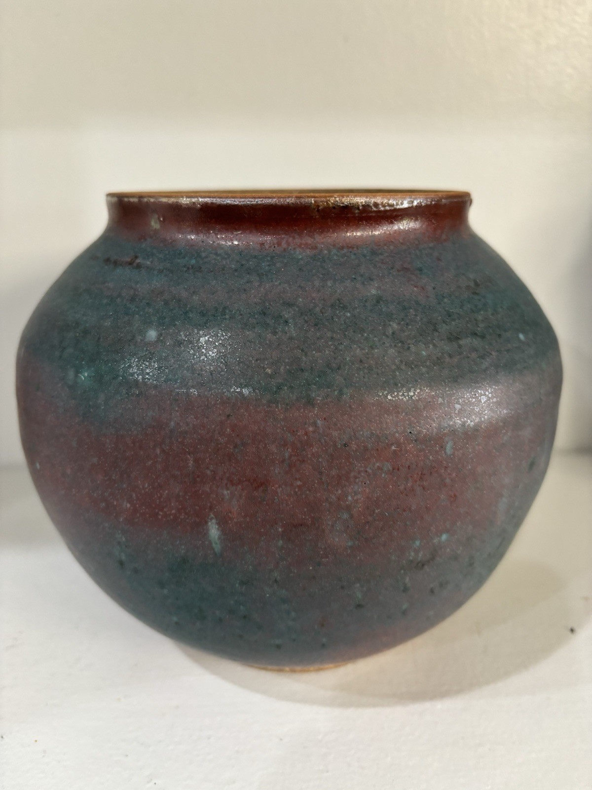 Vintage Art Pottery Vase Signed And Dated 6 Inches Tall 7 Inches Wide