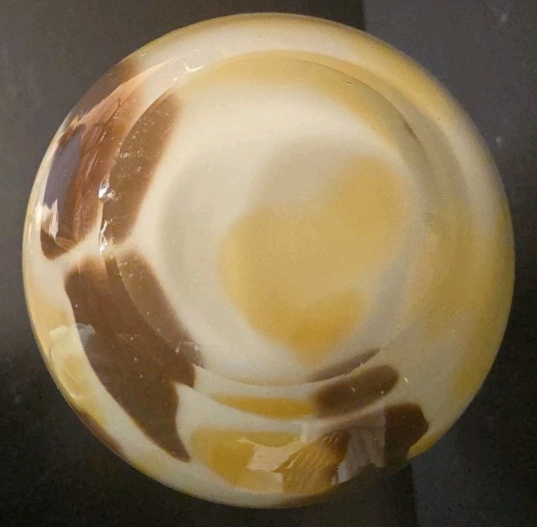 Vintage 11.5″H Murano Yellow, White & Brown Handblown Bulb Vase