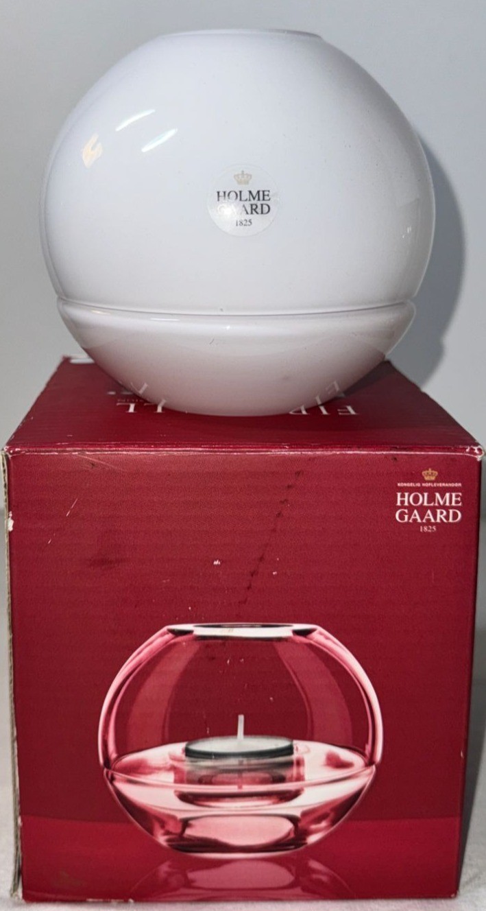Rare Holmegaard Fire Ball Tealight Holder By Maria Berntsen White Glass