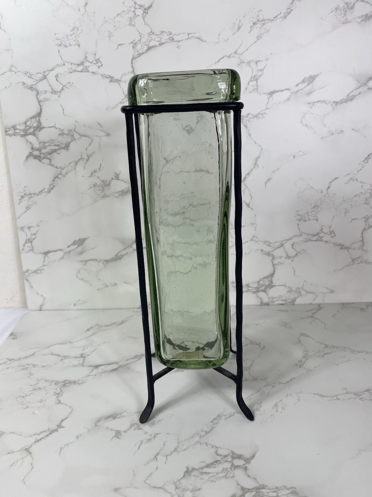 Glass Vase Pottery Barn Green Wavy In Wrought Iron Spanish Style