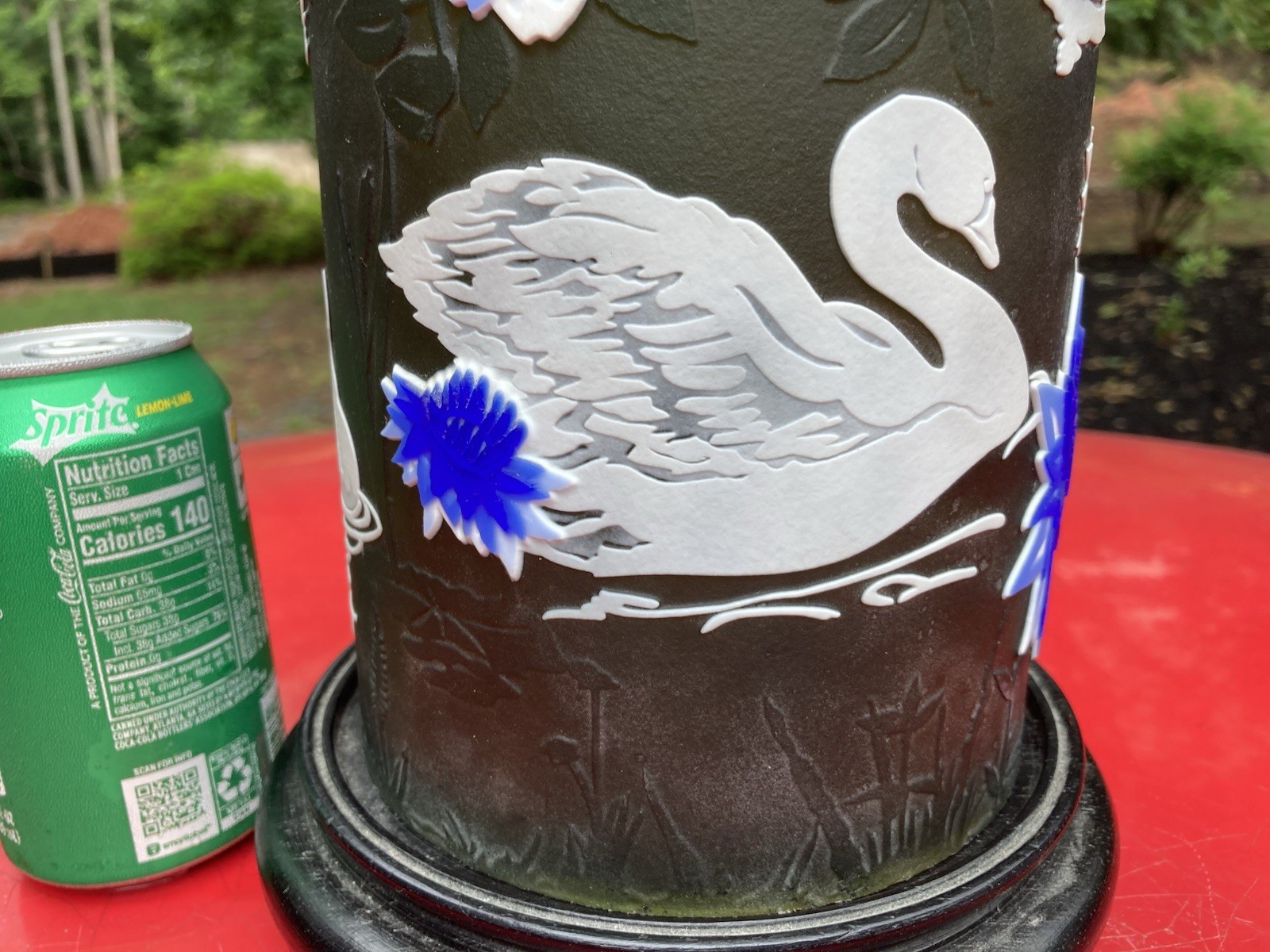 Gorgeous Vintage Kelsey Murphy Carved Cameo Domed Lamp / Swans / 4 Layers