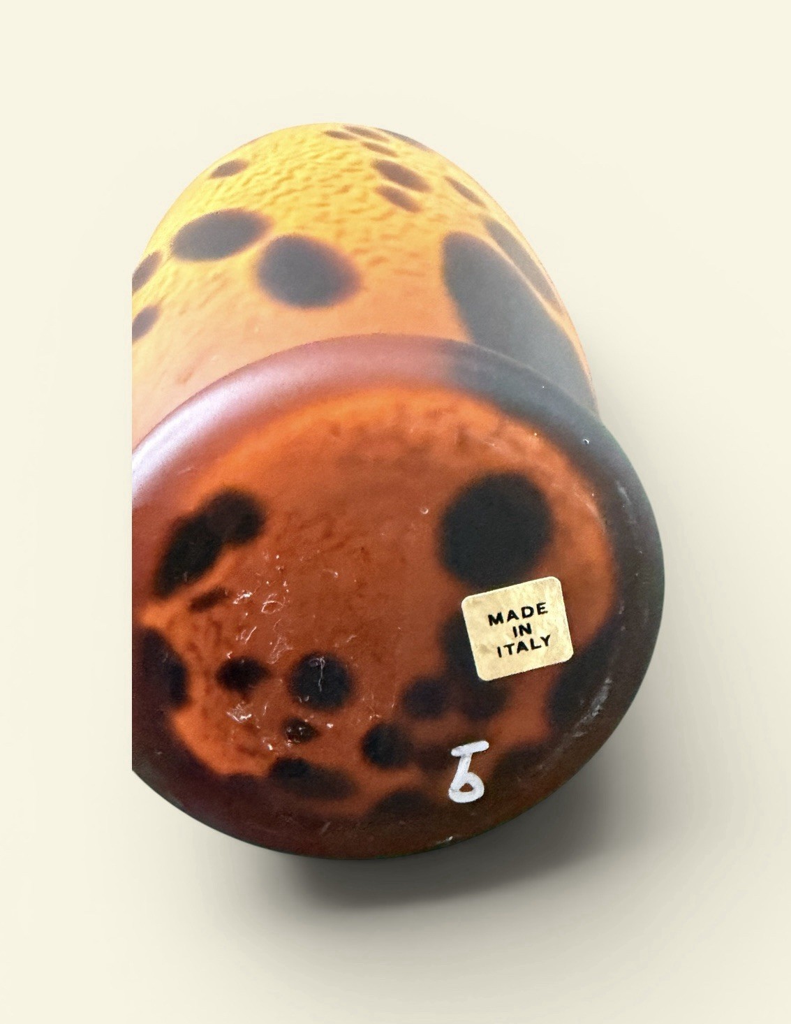 Maestri Vetri Italian Art Glass Amber Brown Spotted Decorative Vase 12 in