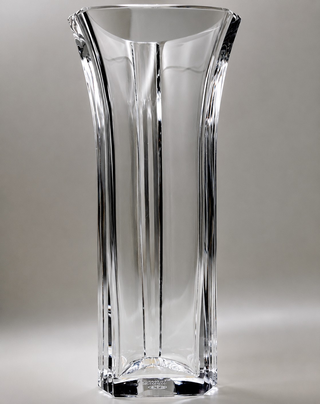 Baccarat Architecture Crystal ~ Rare ~ Triangular Vase 9.5″ Signed France w/ Box