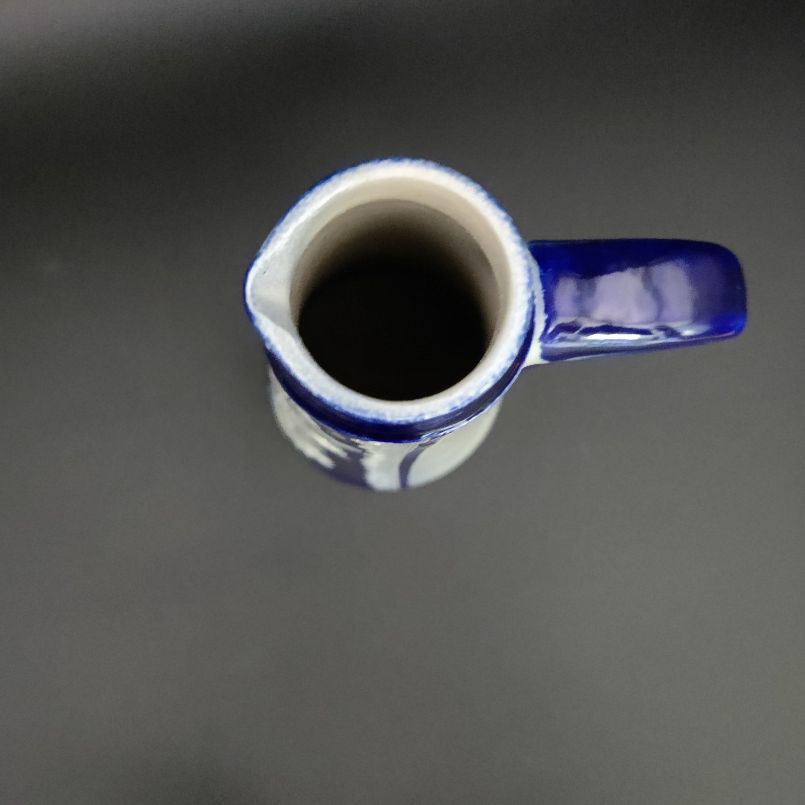 German Handarbeit Vintage Blue Pottery Vase Pitcher Signed/Stamped