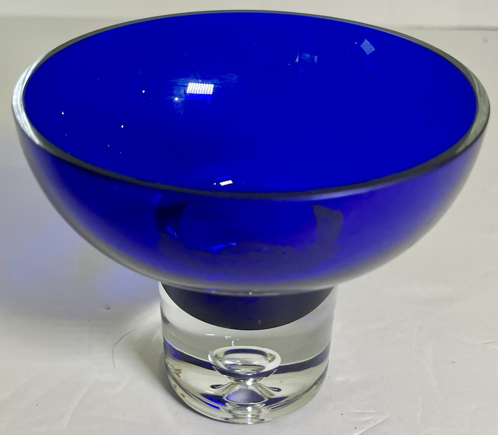 Krosno Poland Cobalt Blue Glass Crystal Candleholder Bubble Base