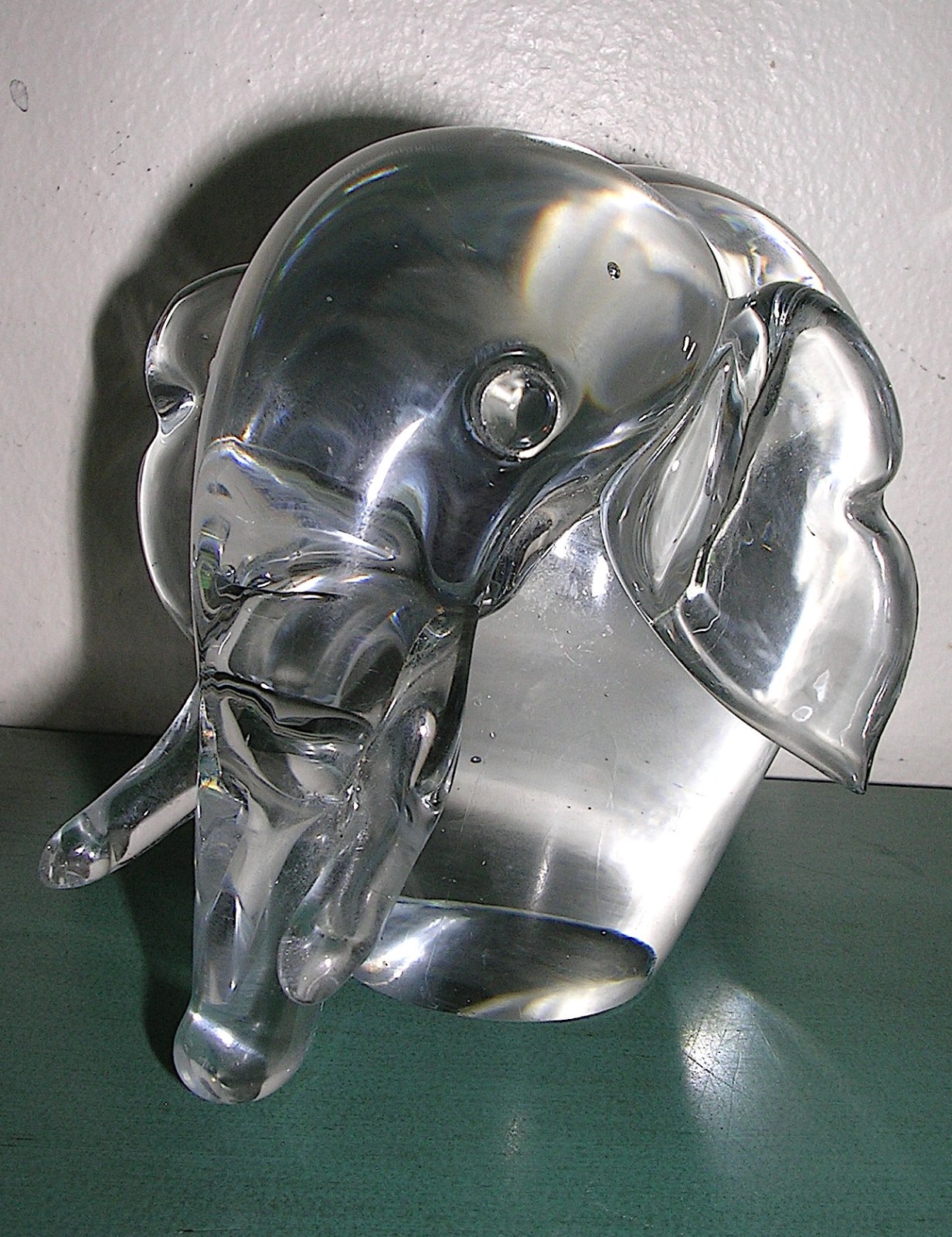 Crystal Elephant Paperweight Figurine Trunk Down 5.5″ L