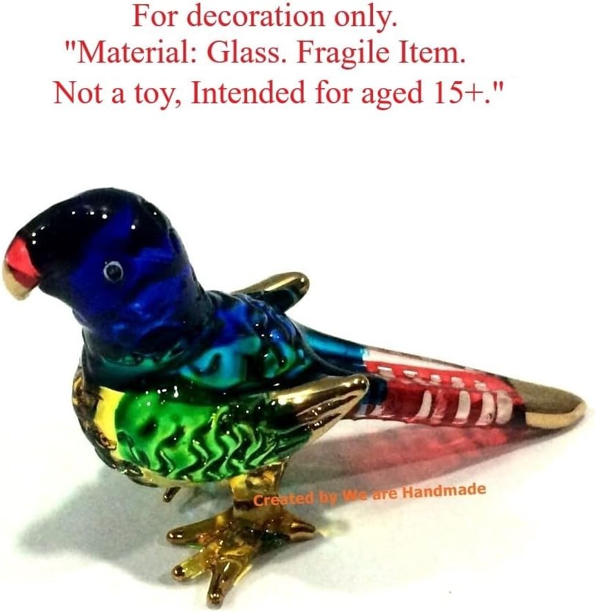 Handmade Mini Blown Glass 2″ Blue Parrot Bird Fantasy Collectible Figurine