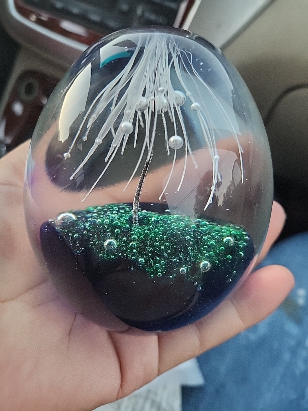 Art glass paper weight with internal tree chandelier design. 1F8