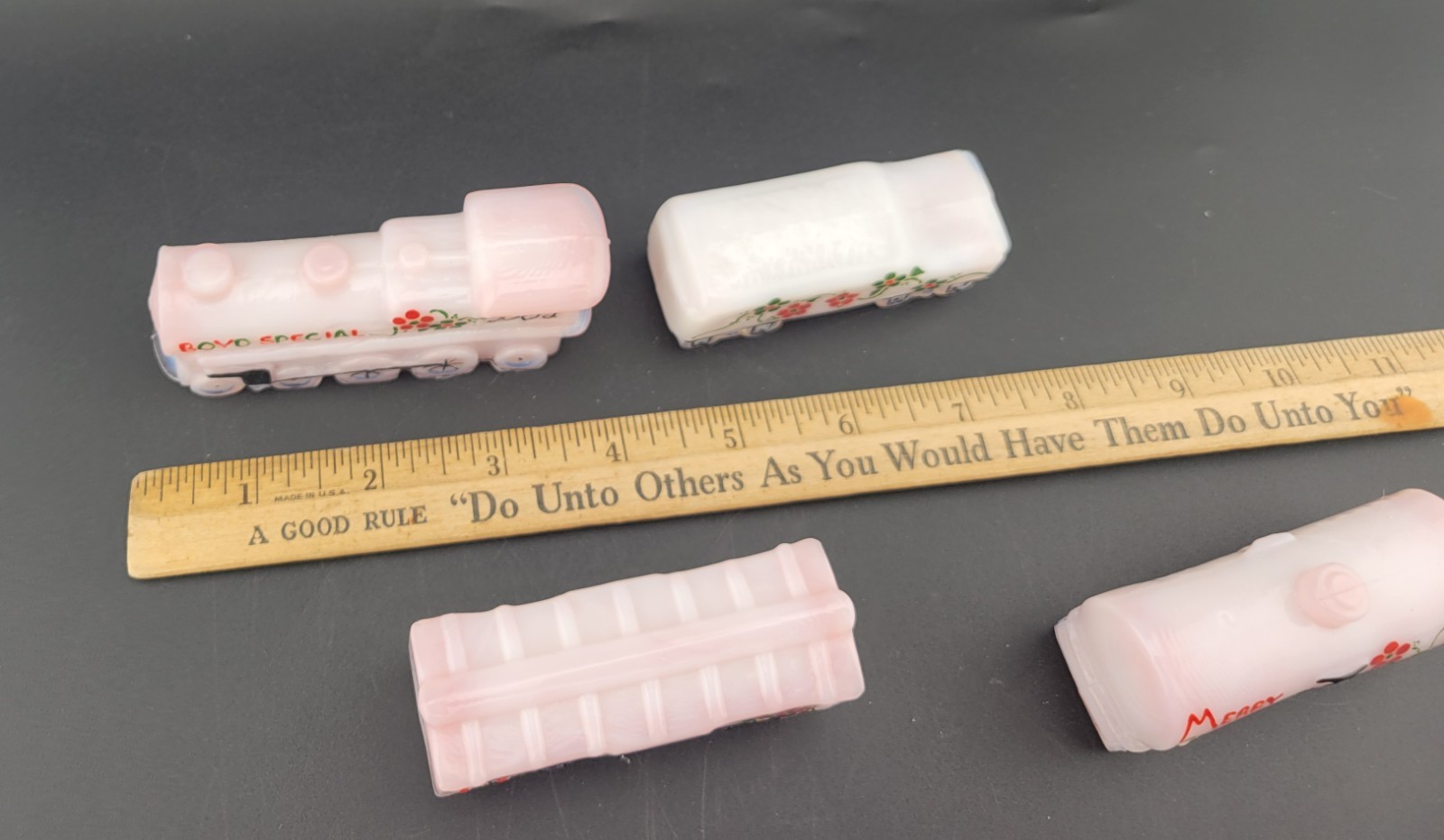 Boyds Special Opaque Pink Glass Christmas Train Handpainted Numbered In Box