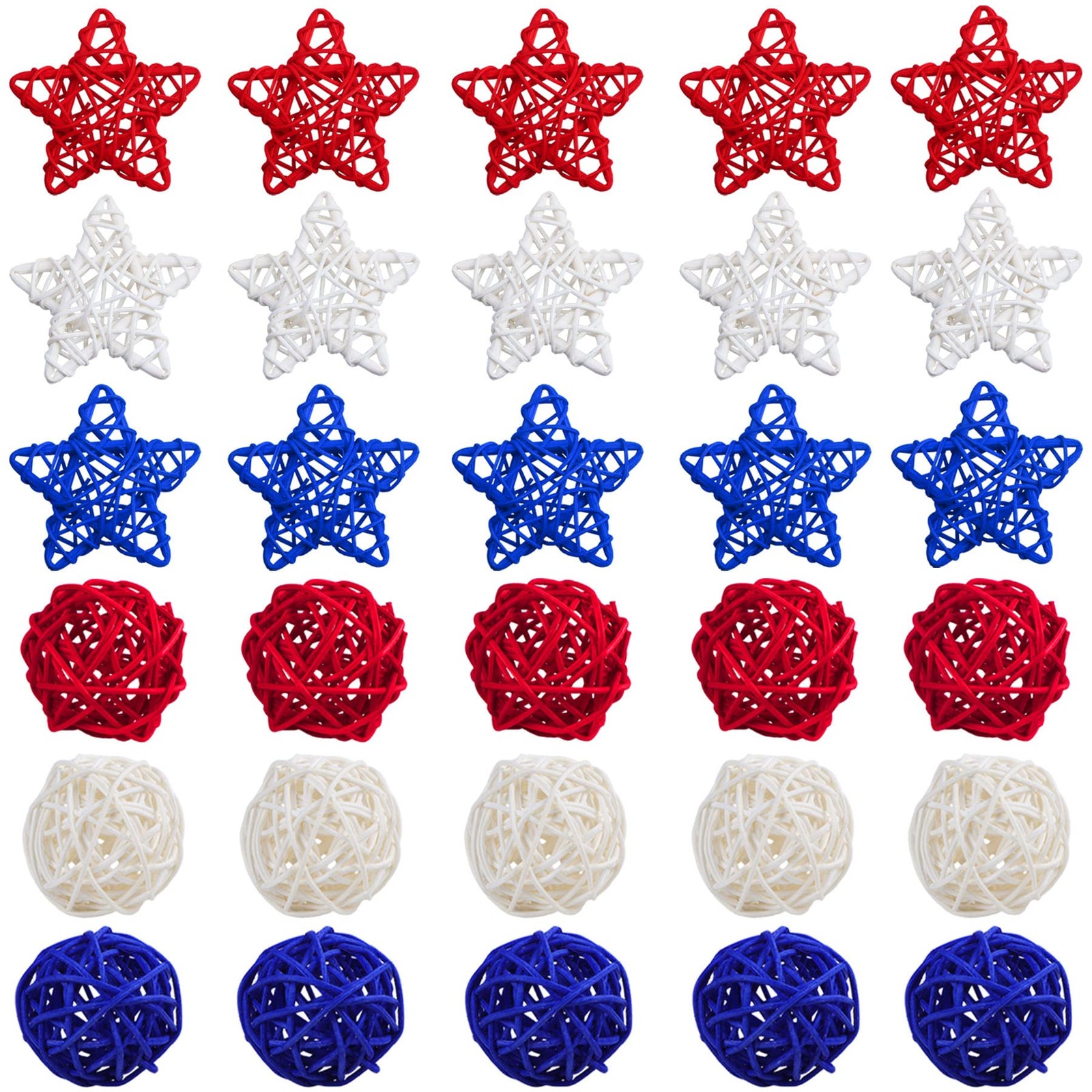 STMK 30 Pcs 4th of 2.36 Inch Star & 2 Ball 30 Pcs, Red, White and Blue