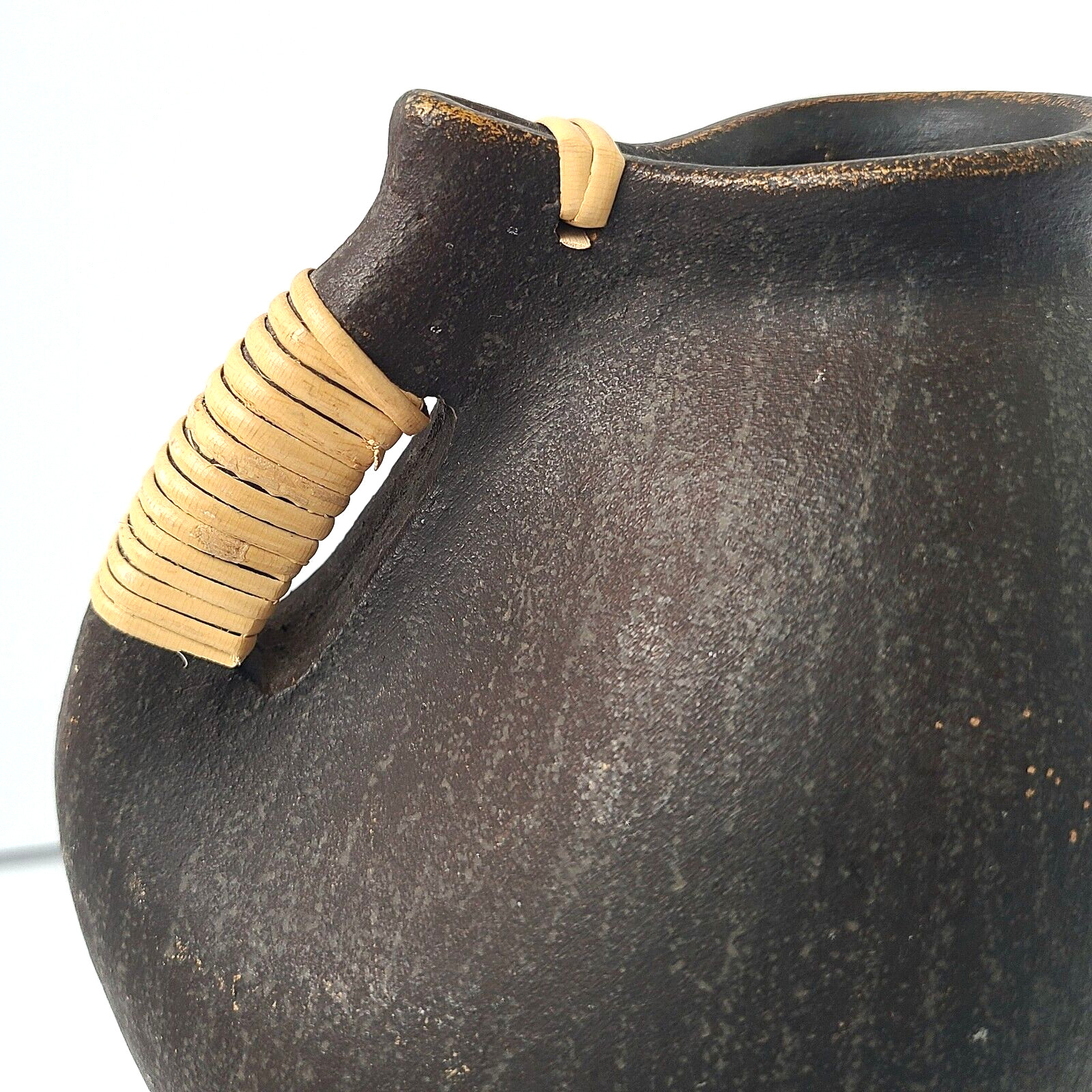 Handmade Terracotta Pottery Pitcher Brown Jug Rattan Wrapped Handle Philippines