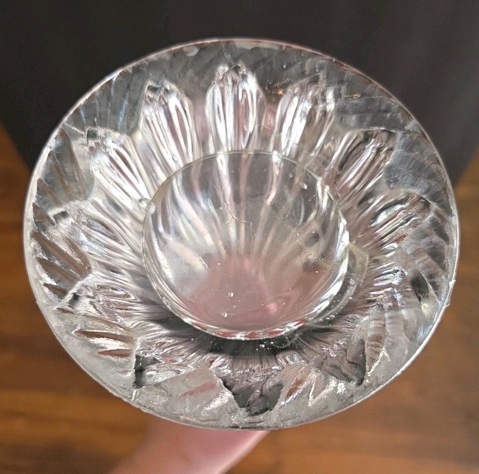 Vintage Stretch Swung Vase Clear Glass Thick Defined Ribbed Base – 22.5″ Tall