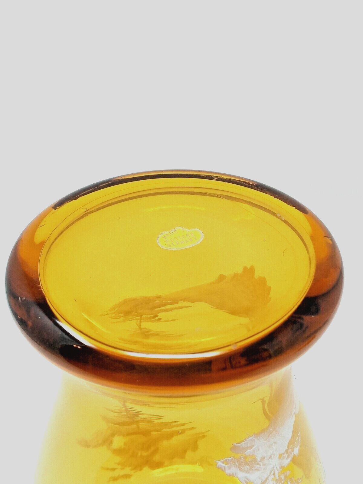 Amber Glass Decanter West Germany Mary Gregory style Ground-in Stopper gold euc