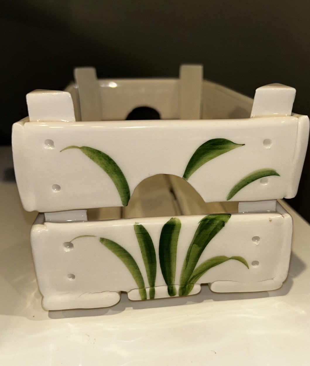 Vintage Italian Ceramic Crate Planter – Hand Painted Floral Tulips Easter Italy