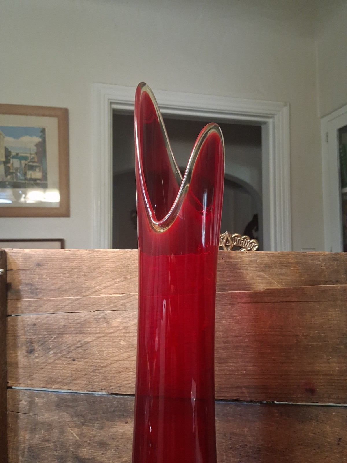 Vintage Large LE Smith 25″ Red Glass Swung Vase