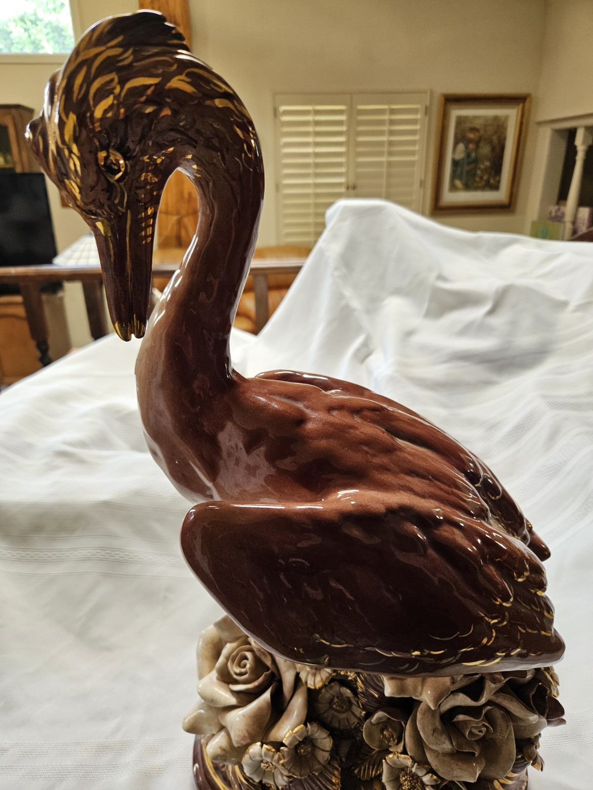 Freeman-Leidy Signed Ceramic Bird Figurines Floral Base Glossy Finish Decorative