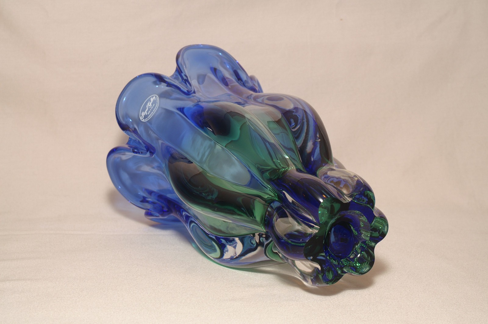 Royal Gallery Poland Blue and Green Tulip Shape Crystal Glass Vase Excellent