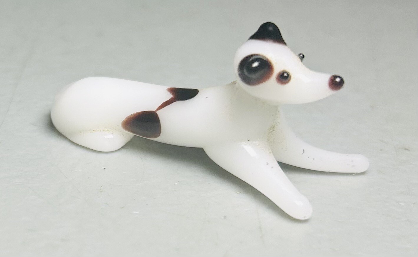 Vintage Miniature Art Glass Dog Puppy Sitting Lying Down Figurine 1.5” Tall
