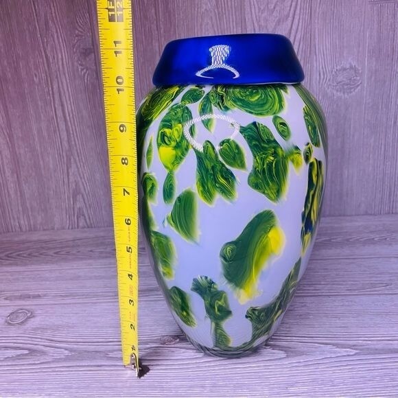 Art Glass Vase Blown Glass White Green Yellow With Rolled Rim decoration vase