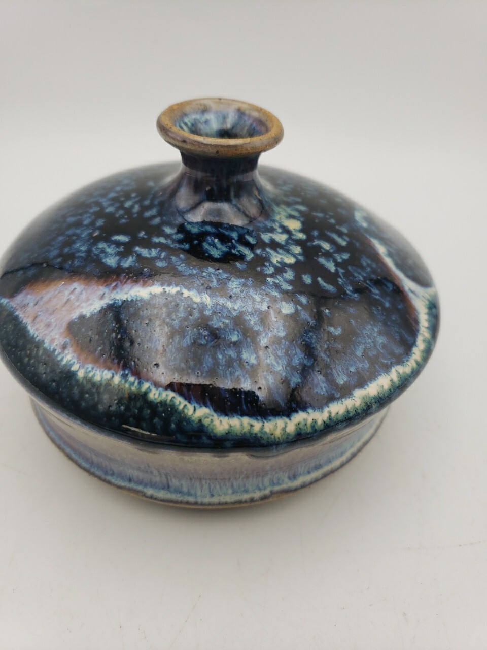 Gorgeous Art Pottery Bud Vase Blue Purple Drip Glaze Ceramic Artist Signed