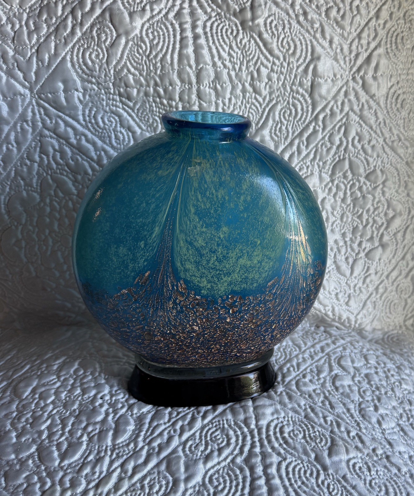 Dale Tiffany Hand Blown Glass Vase Aqua Turquoise
