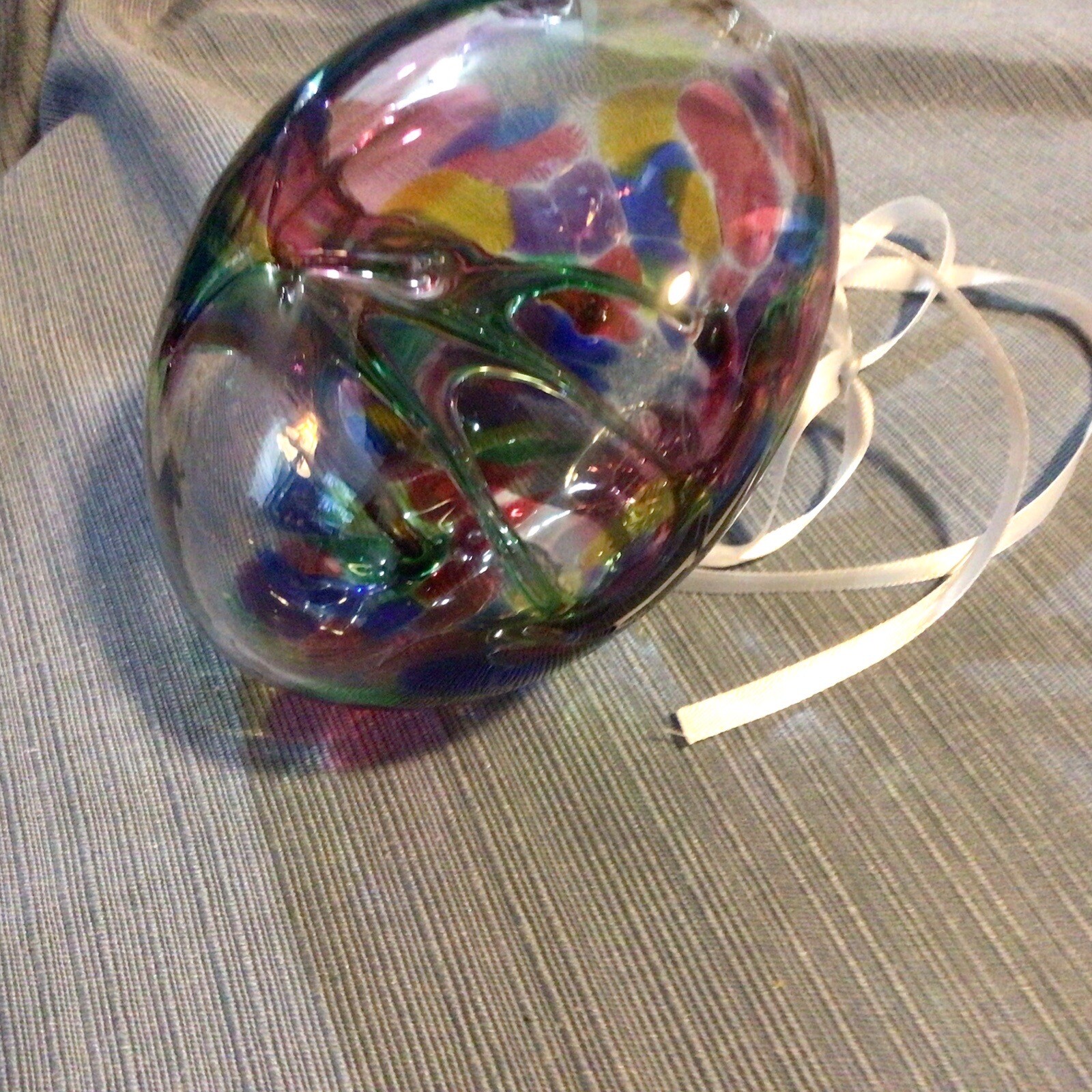 Stunning Large Art Glass Hand Blown Tree Of Life Hanging Orb Vibrant Multicolore