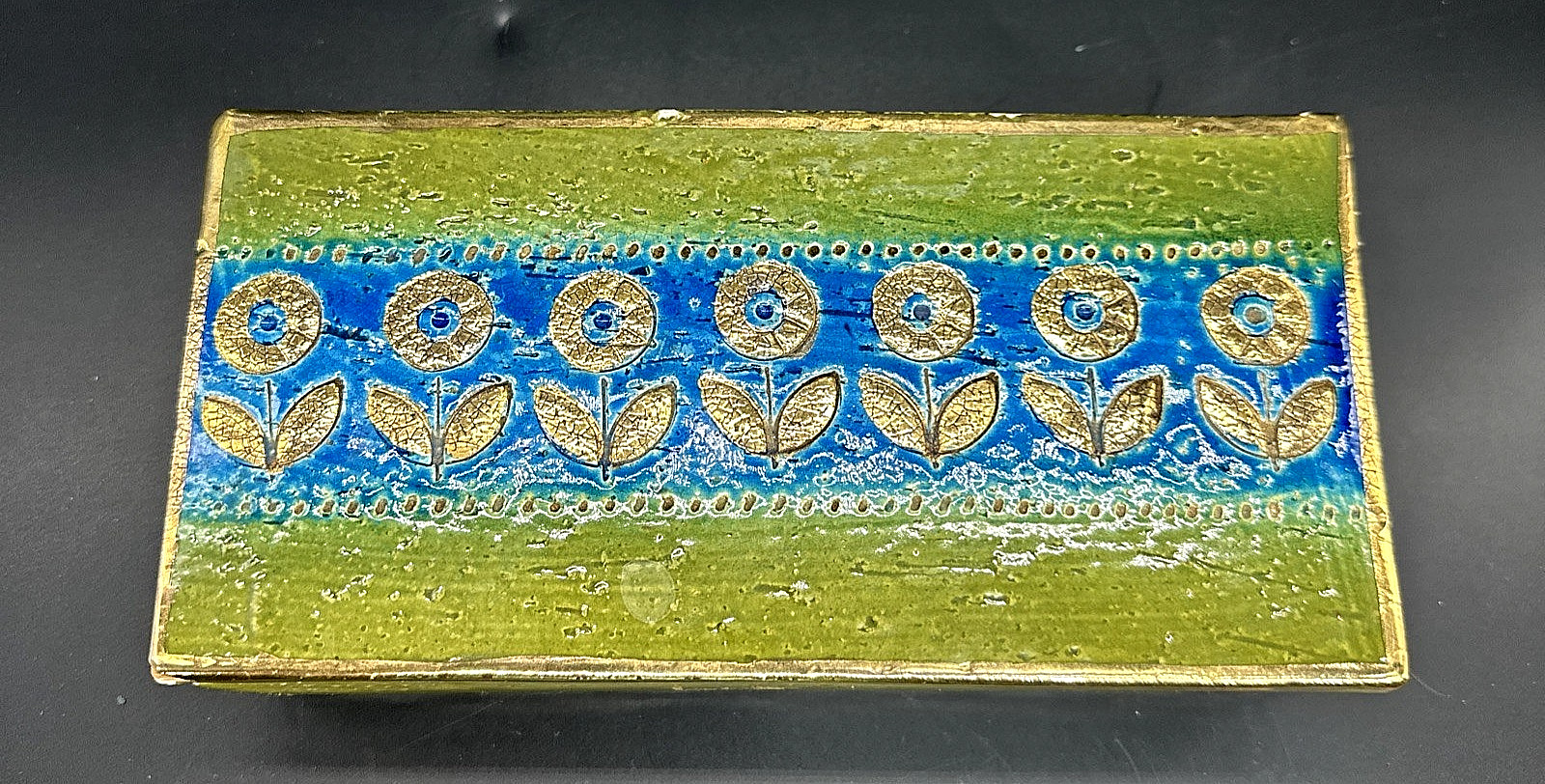 Vtg MCM Italian Bitossi Rosenthal Netter Lidded Cigarette Trinket Box Blue Green