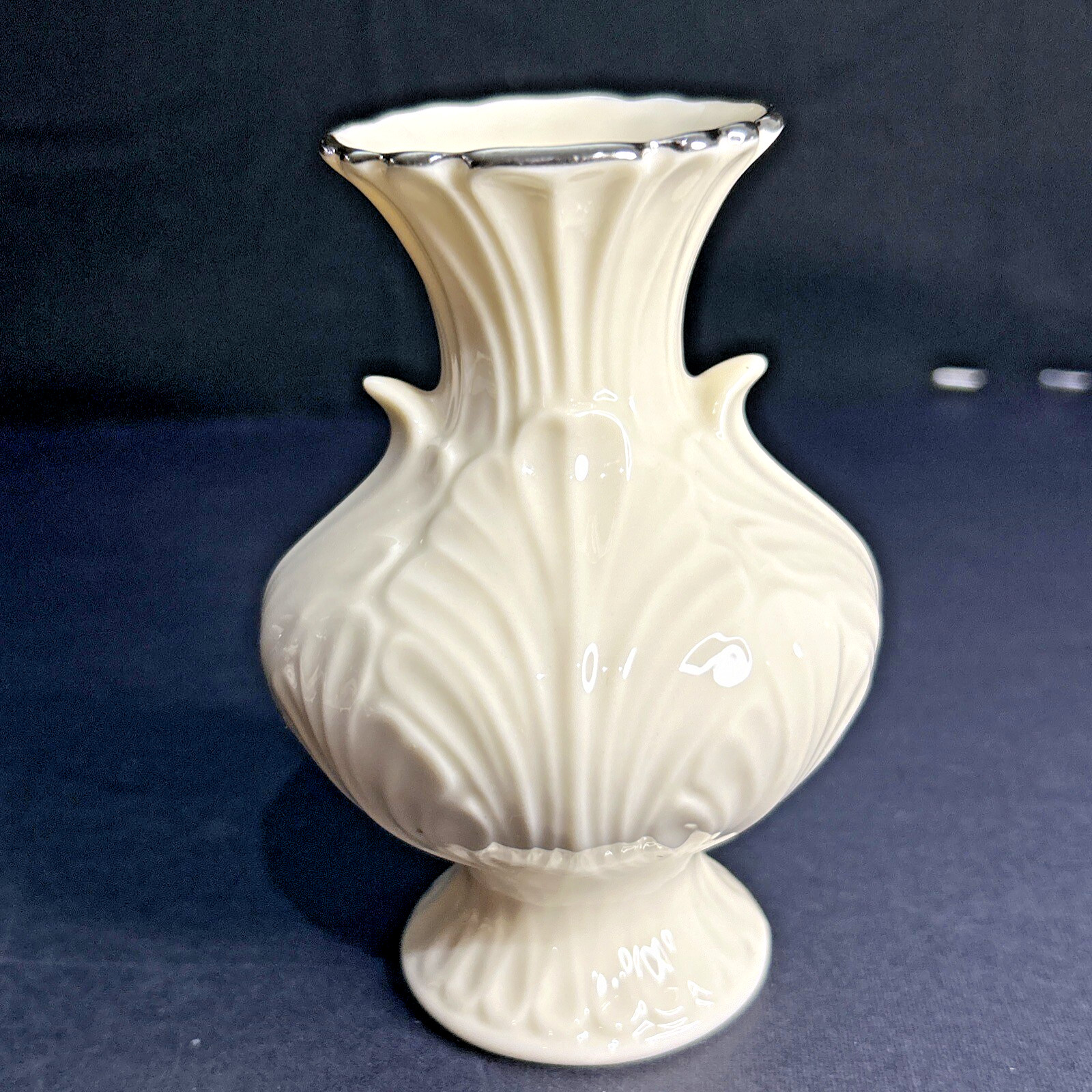 Vtg Lenox Elfin Collection Bud Vase Ivory Platinum Trim Embossed Detail 4.5″Tall