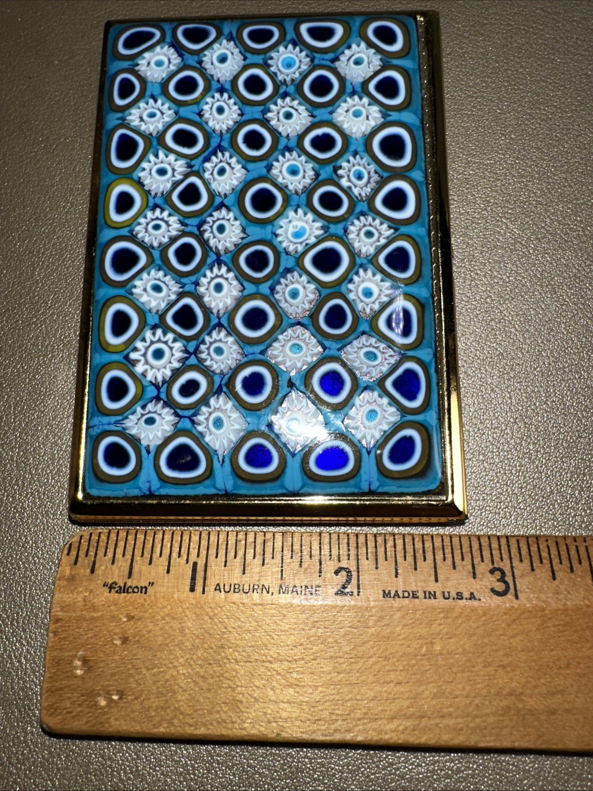 Vintage Murano Millefiori Glass Business Card Case Holder Italy Gold Tone c2000
