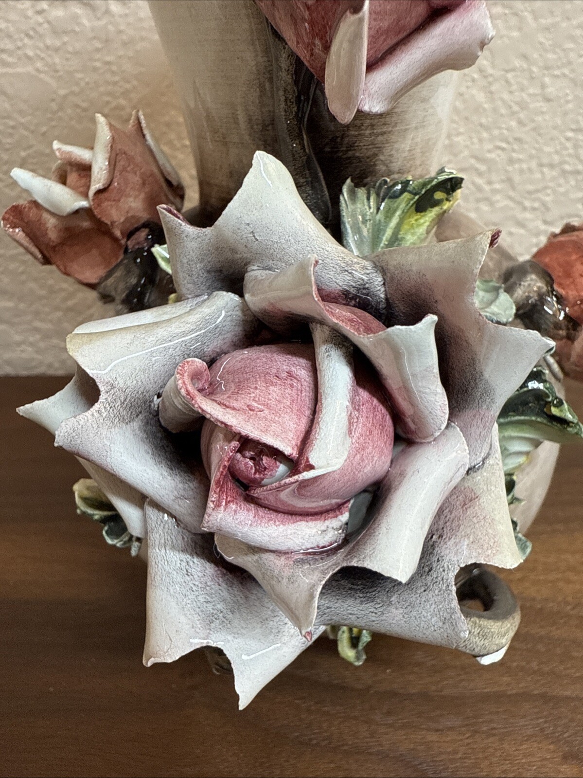 Vintage Capodimonte Italian Porcelain Bisque Rose Vase 7.5″ Tall Gorgeous