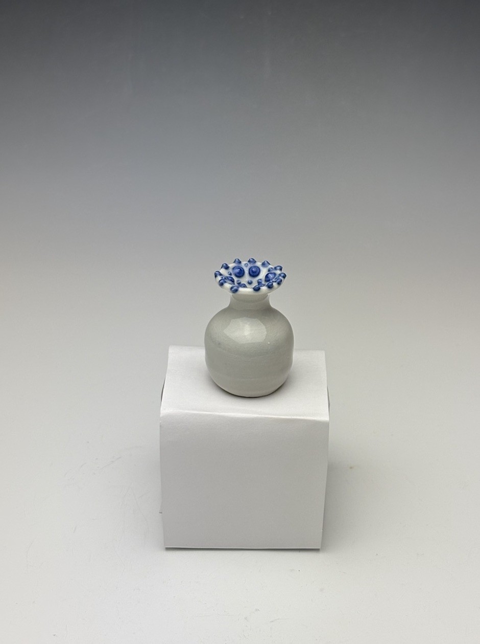 Miniature porcelain Vase Painted White & Blue dots