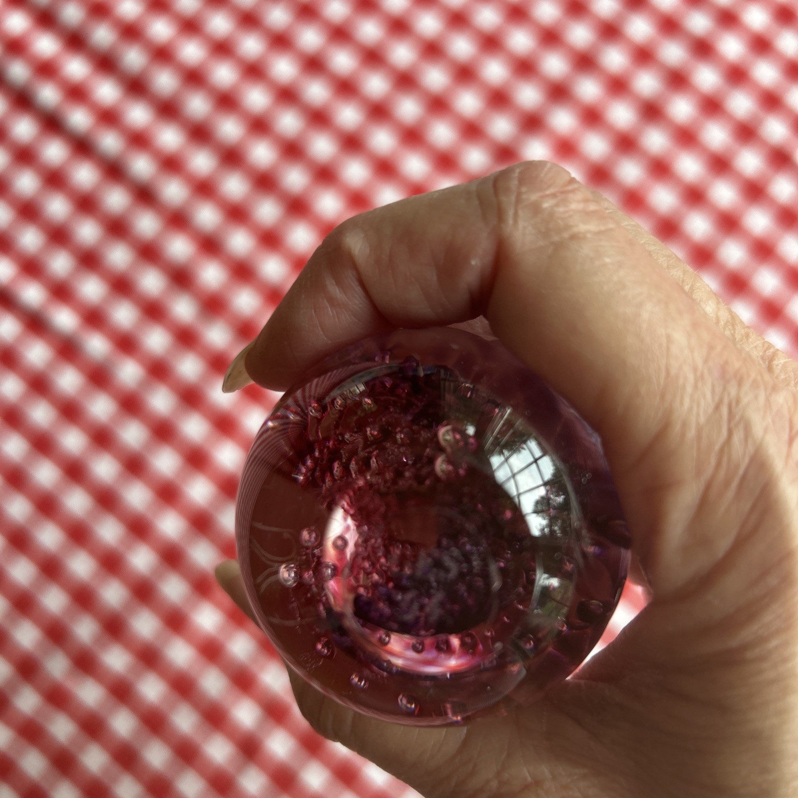 Vintage Glass Eye Studio Paperweight Signed GES 94 Purplish with Bubbles