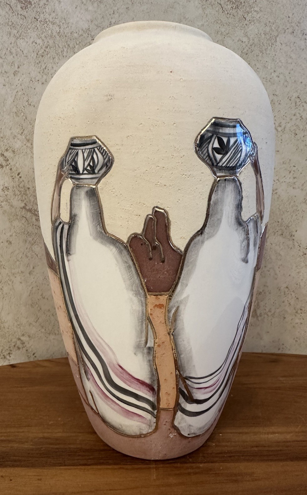 Vera Russell Southwest Clay Pottery Vintage Vase 22K Gold Signed – 12.5” – 1988