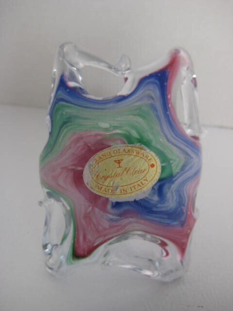 Murano Glass Pastel Basket Pink Blue Green With Sticker 4 x 4.5 x 3 in.