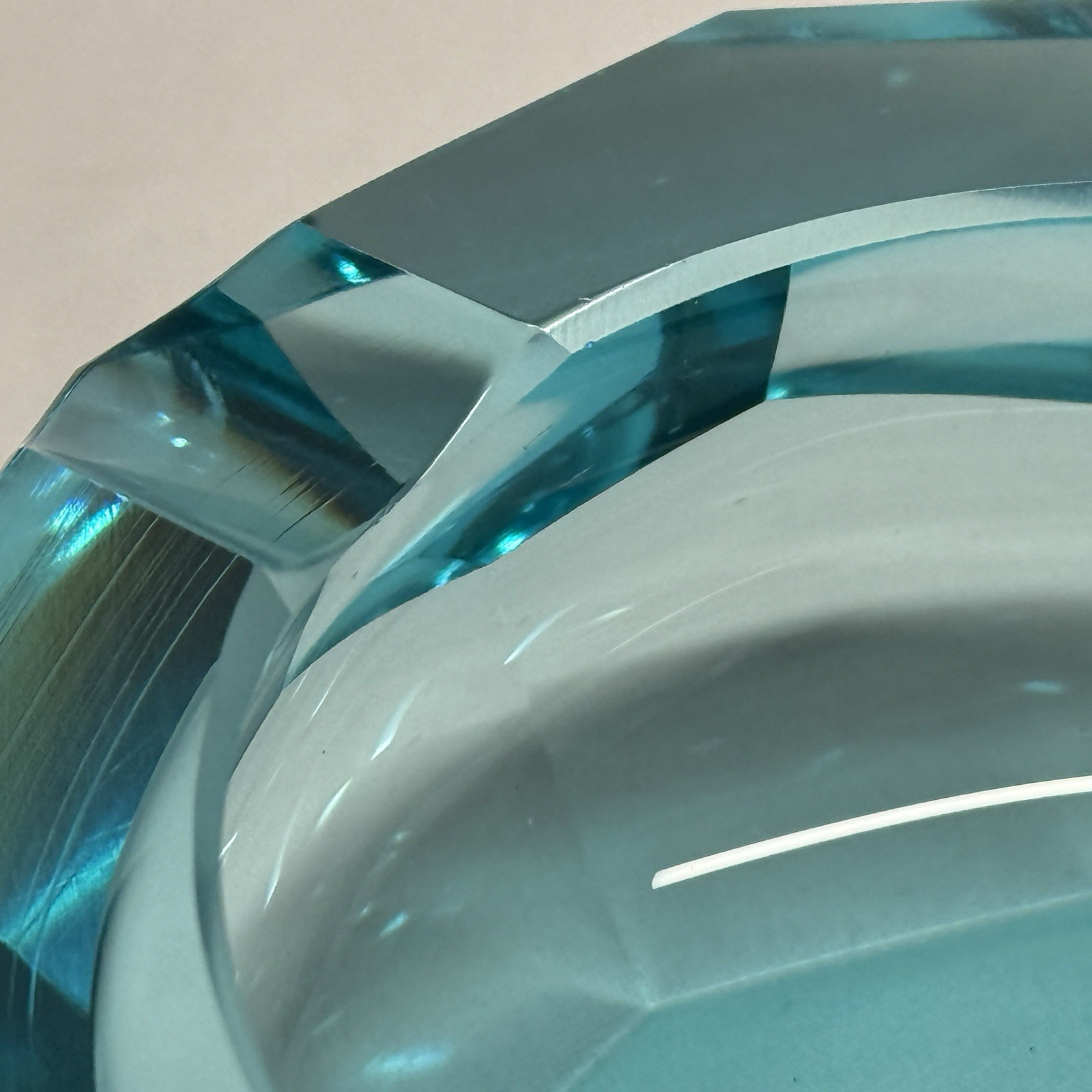 Uranium Turquoise Moser Gem Style Glass Ashtray w/ Imperfections
