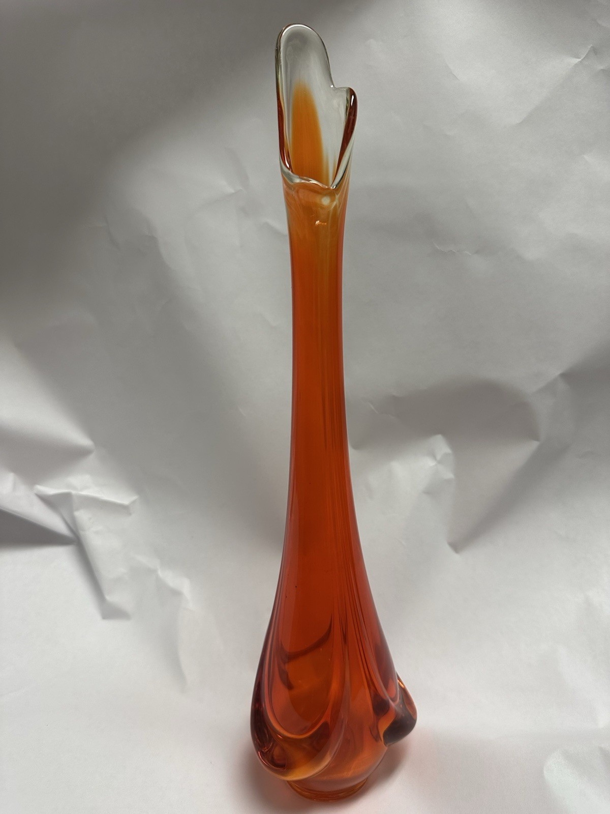 Vintage Viking Persimmon Orange Epic Drape Swung MCM Vase 14″